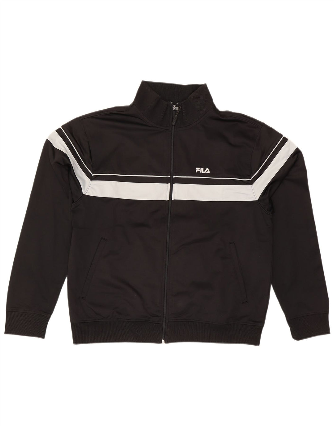 Fila Herren-Trainingsanzug-Top-Jacke, großes schwarzes Farbblock-Polyester