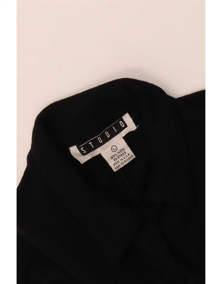 Studio Damen Langarm-Hemd mit regulärer Passform, UK 14, Large, schwarze Wolle, klassisch