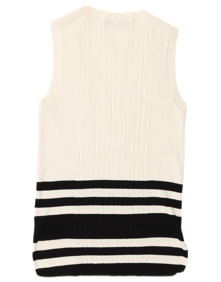 Marks & Spencer Damen Weste Tank Top UK 12 Mittelweiß gestreifte Viskose
