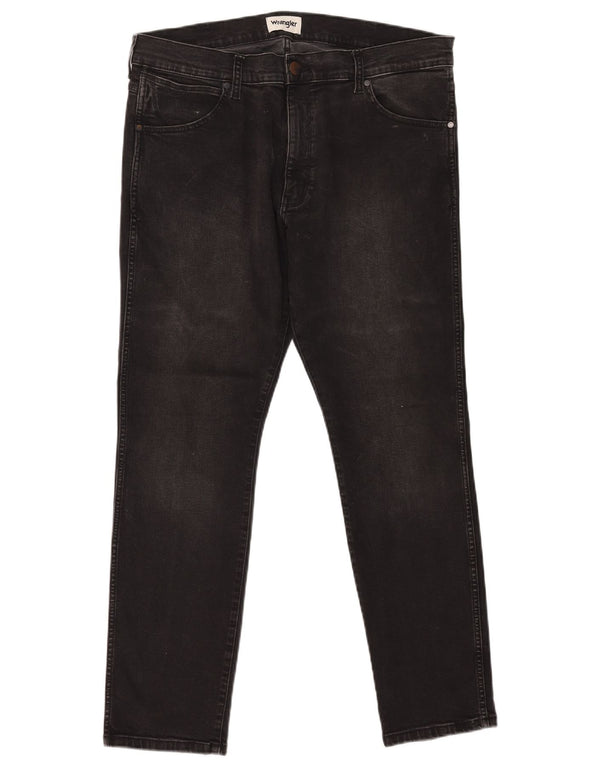 WRANGLER Herren Larston Slim Jeans W38 L32 Schwarze Baumwolle