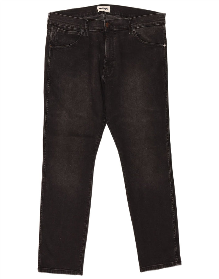 WRANGLER Herren Larston Slim Jeans W38 L32 Schwarze Baumwolle