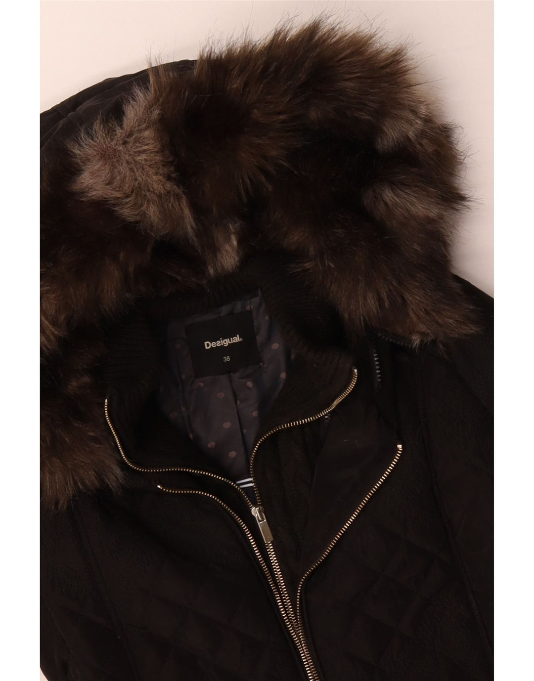 DESIGUAL Damen Steppjacke mit Kapuze, EU 38, Mittelschwarz, Paisleymuster