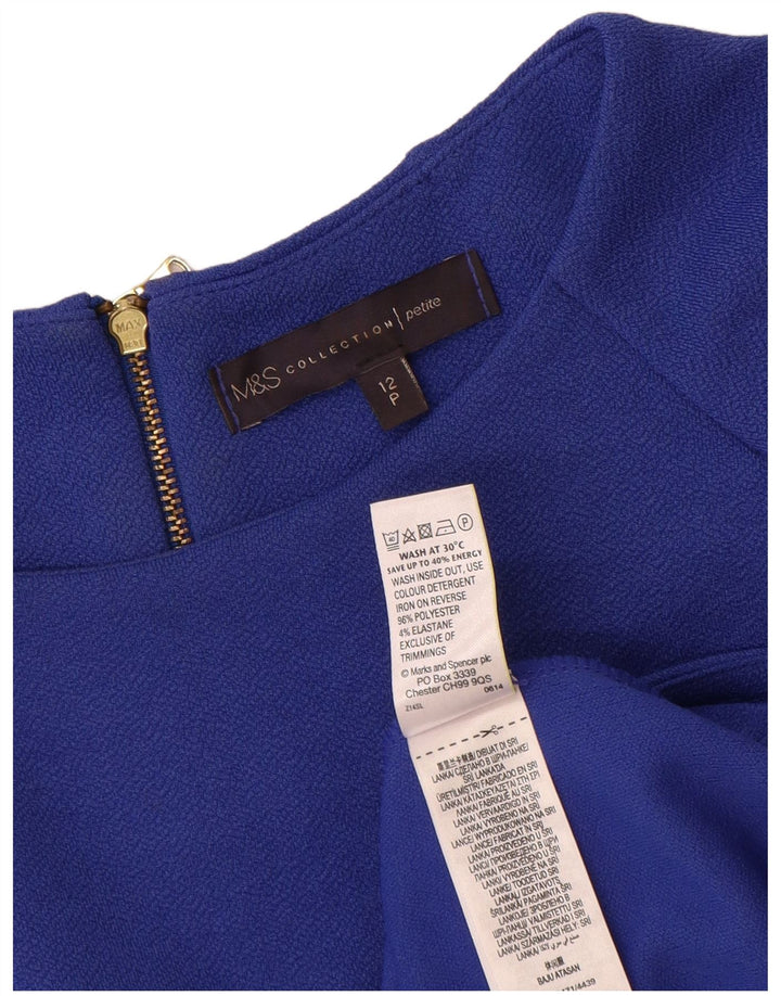 Marks & Spencer Damen Petite Etuikleid mit 3/4-Ärmeln, UK 12, Mittelblau