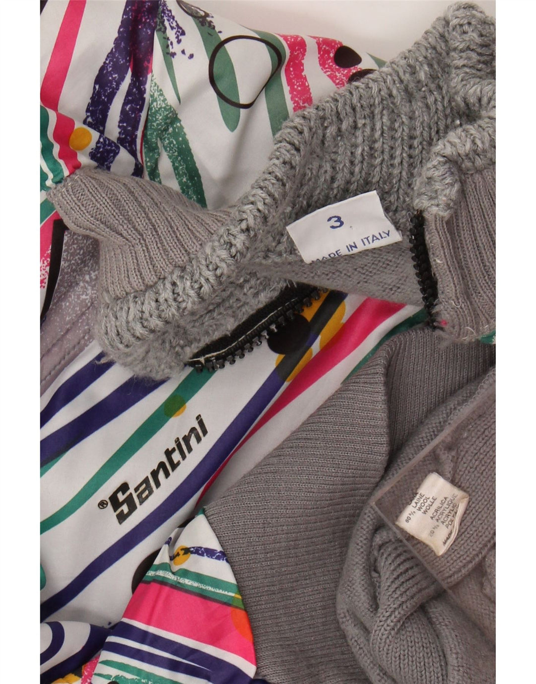 SANTINI Womens Cardigan Sweater UK 14 Medium Multicoloured Striped Wool Vintage Santini and Second-Hand Santini from Messina Hembry 