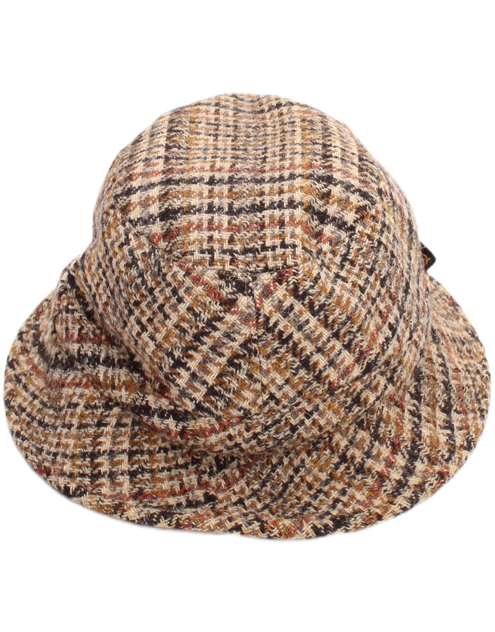 Vintage Herren Fischerhut, groß, beige, Hahnentrittmuster, klassisch