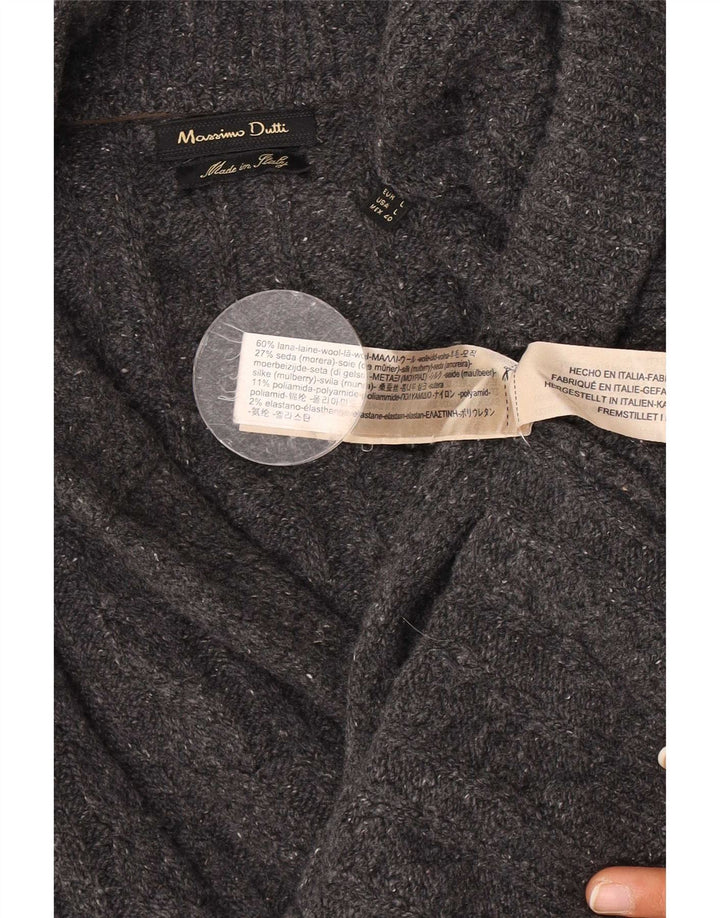 Massimo Dutti Herren-Strickjacke, große graue Wolle