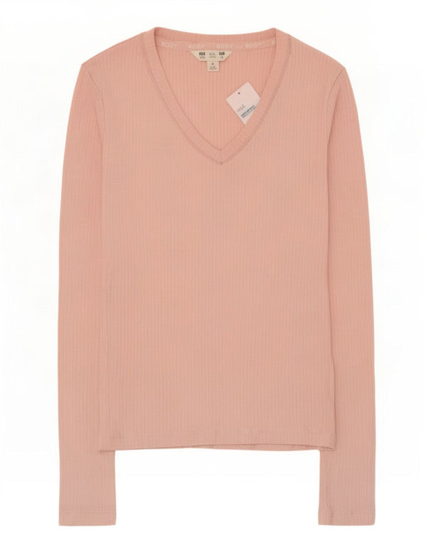 Marks & Spencer Damen Top Langarm UK 4 XS Rosa Baumwolle