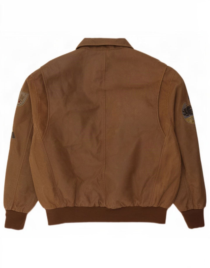 Monroe & Main Herren-Lederjacke mit Grafik, Größe L, Braun