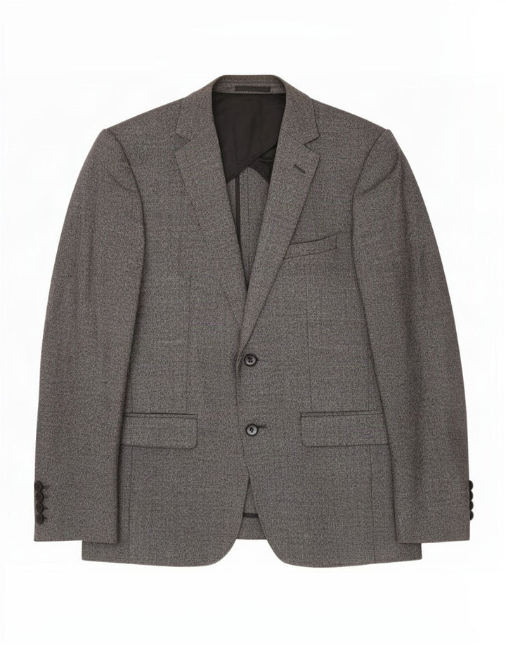 Reiss Herren-Blazer mit 2 Knöpfen, UK 38, mittelgrau gefleckte Wolle