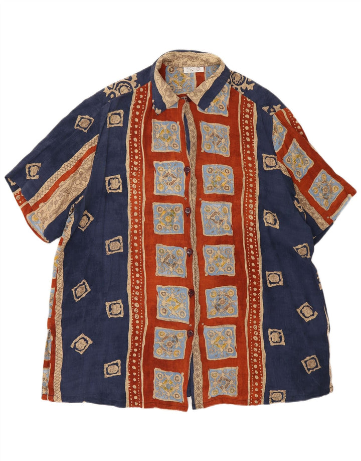 Vintage Damen Übergroßes Hemd EU 46 XL Mehrfarbig Geometrisch