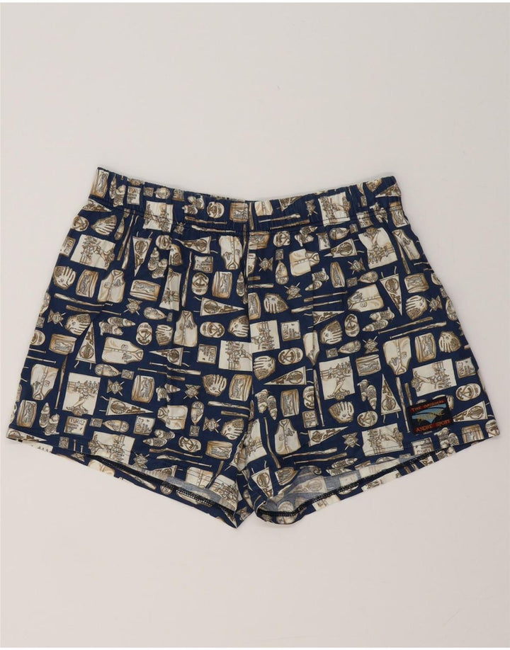 VINTAGE Herren-Badeshorts, groß, marineblau, geometrisch