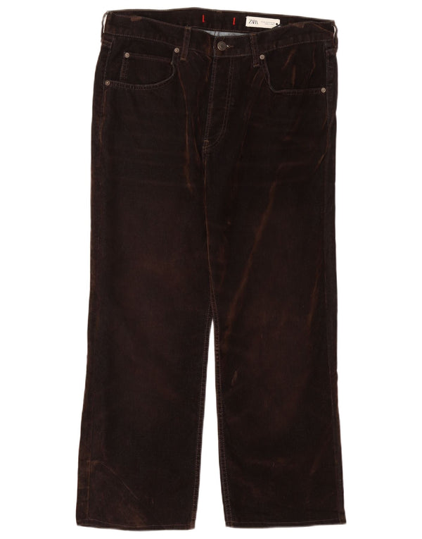 ZARA Damen-Jeans, kurz geschnitten, EU 42, Größe L, W32, L25, Braun, Baumwolle