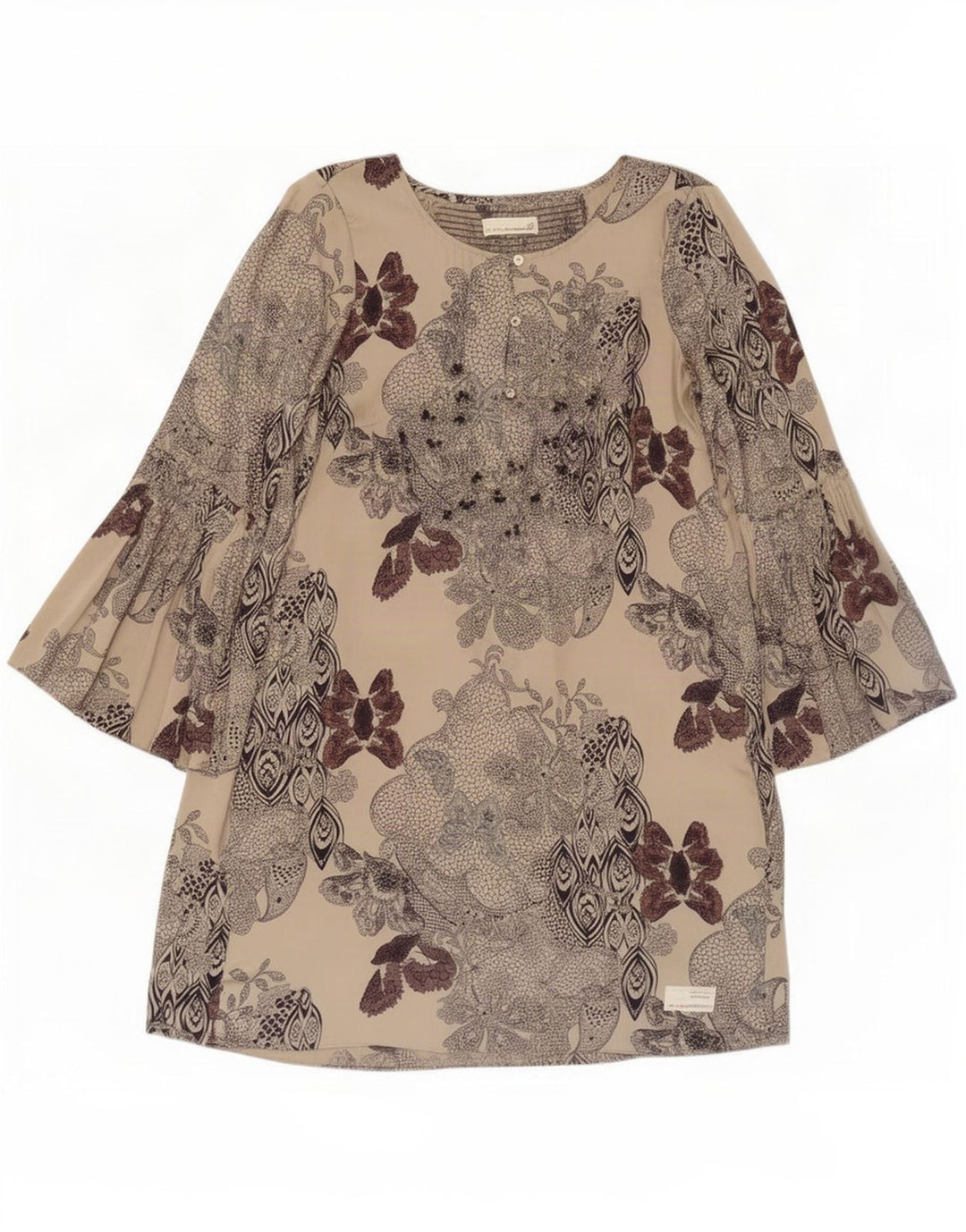 Odd Molly Damen-Etuikleid, Größe 3, groß, beige, geblümte Seide