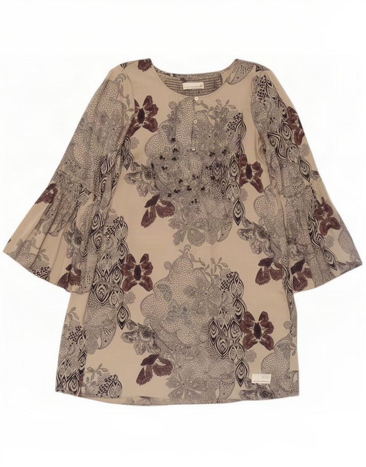 Odd Molly Damen-Etuikleid, Größe 3, groß, beige, geblümte Seide