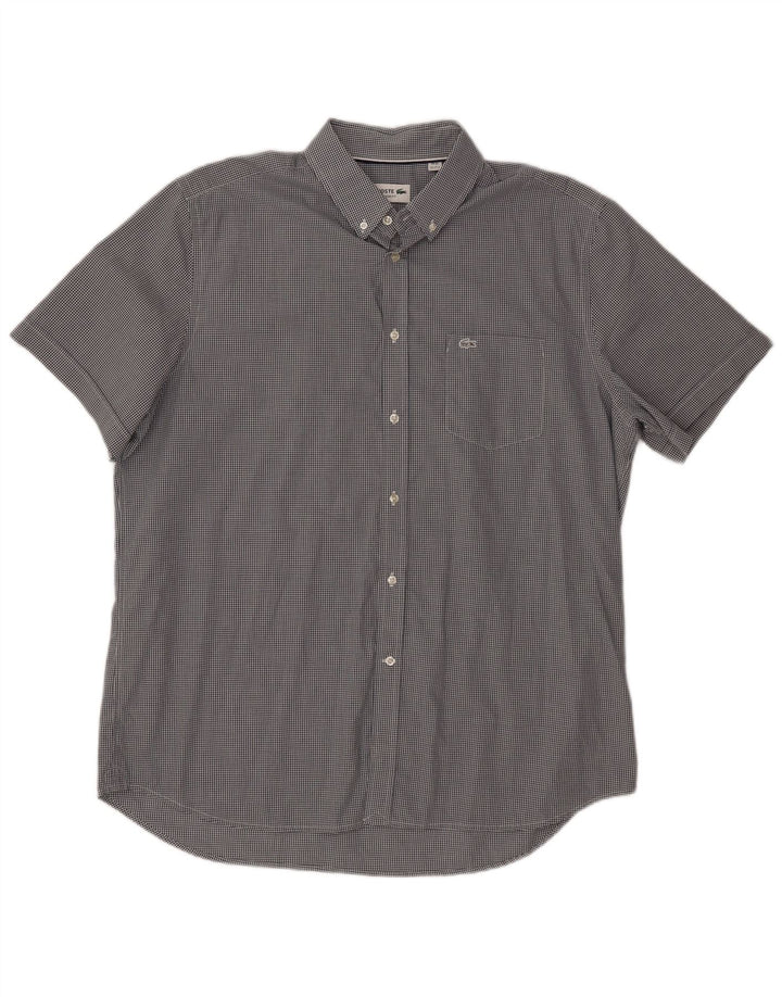 LACOSTE Herren Kurzarmhemd Größe 44 17 1/2 XL Schwarz Gingham
