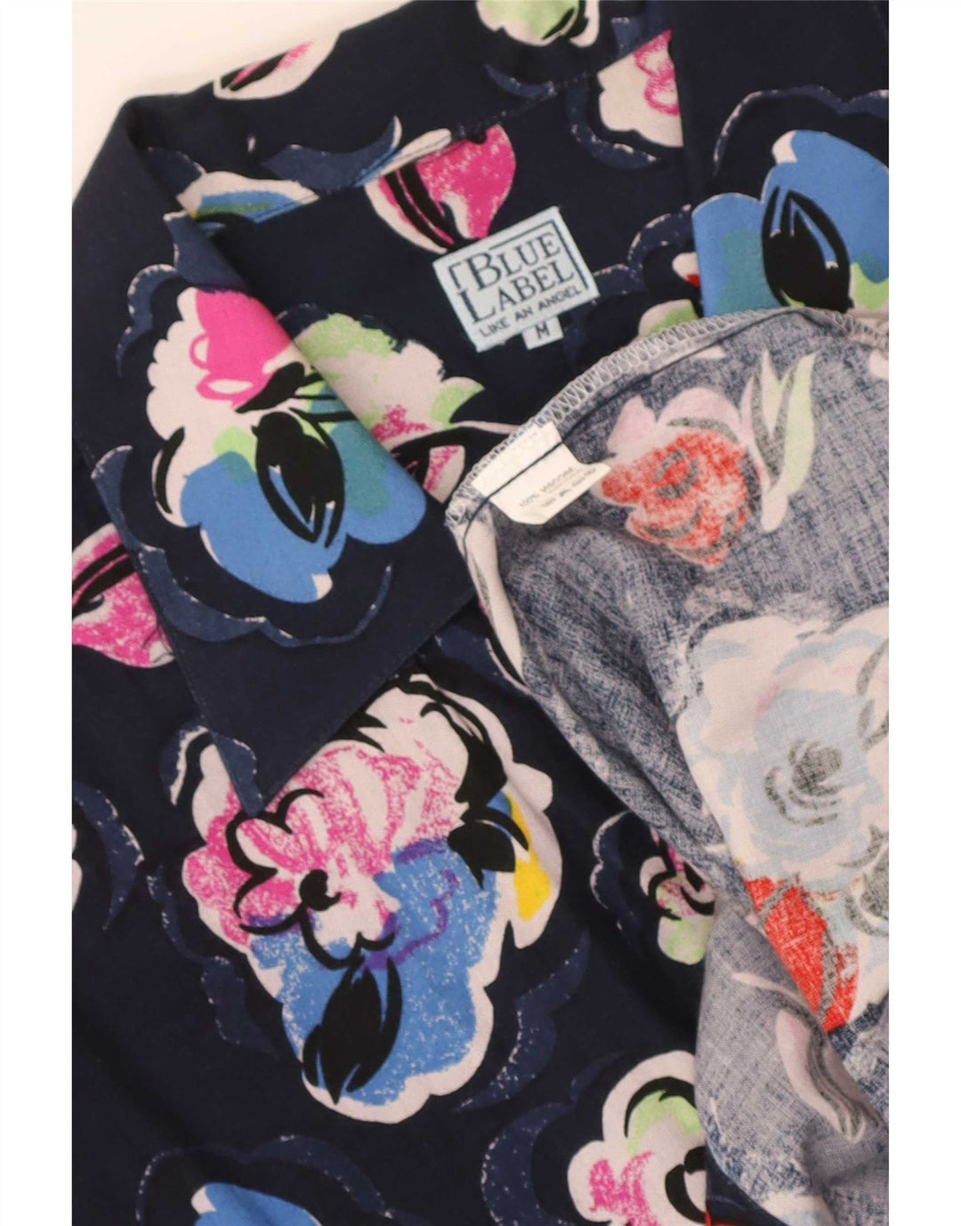 Vintage Herren Kurzarmhemd Medium Navy Blue Floral Viskose
