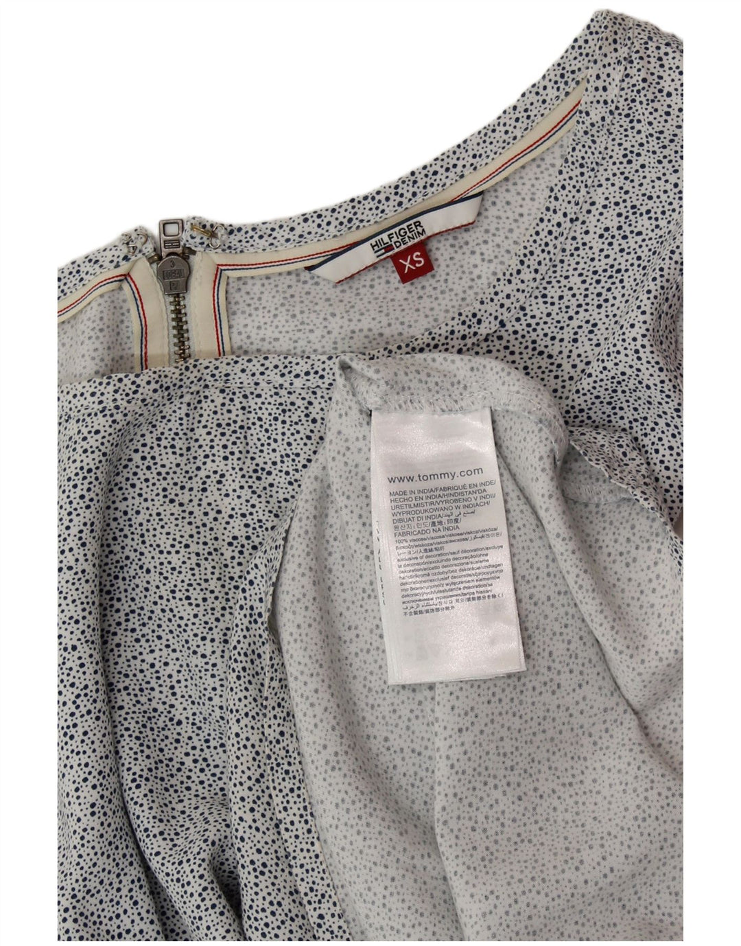 TOMMY HILFIGER Damen Ärmelloses A-Linien-Kleid UK 6 XS Weiß gepunktet