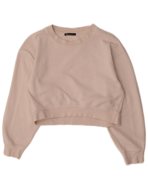 Zara Damen Crop Full Trainingsanzug UK 14 Mittelweiße Baumwolle