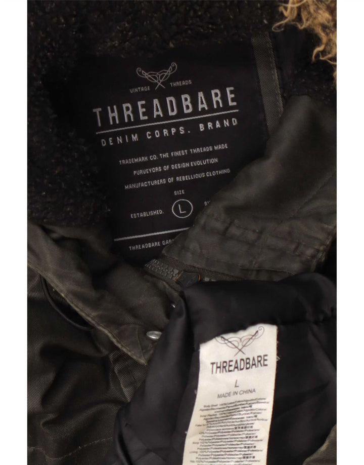 Threadbare Herren-Jacke aus gewachster Baumwolle mit Kapuze, Größe 40, Grün