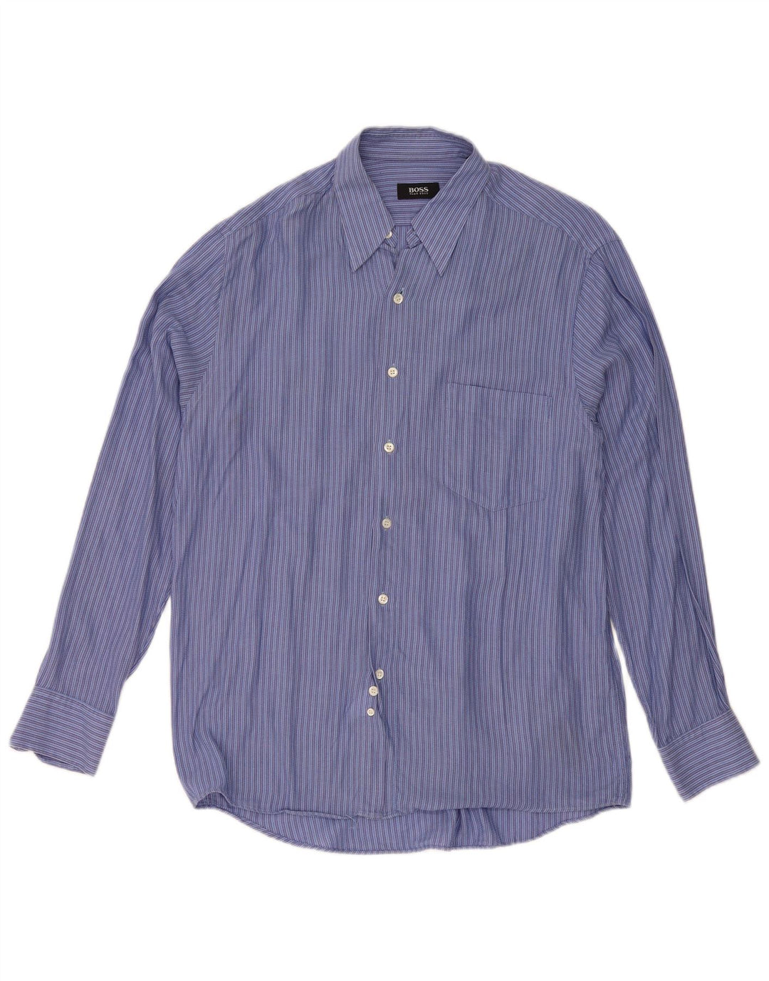 Hugo Boss Herrenhemd, Größe 40, mittelblau, gestreift, Baumwolle, klassisch