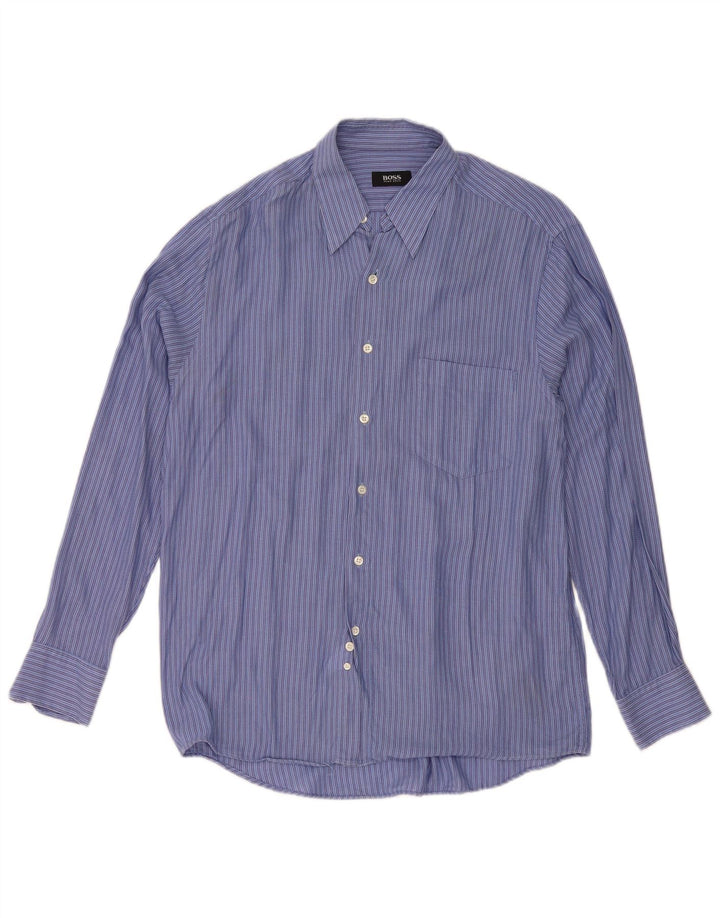 Hugo Boss Herrenhemd, Größe 40, mittelblau, gestreift, Baumwolle, klassisch