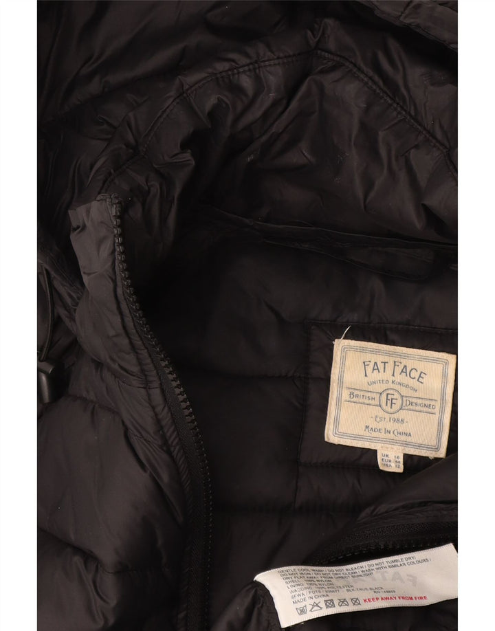 Fat Face wattierte Damenjacke mit Kapuze, UK 16, Größe L, schwarzes Nylon