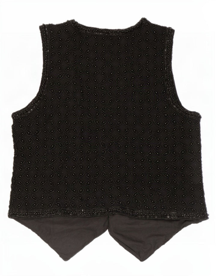 Vintage Damen Weste UK 14 Medium Schwarz