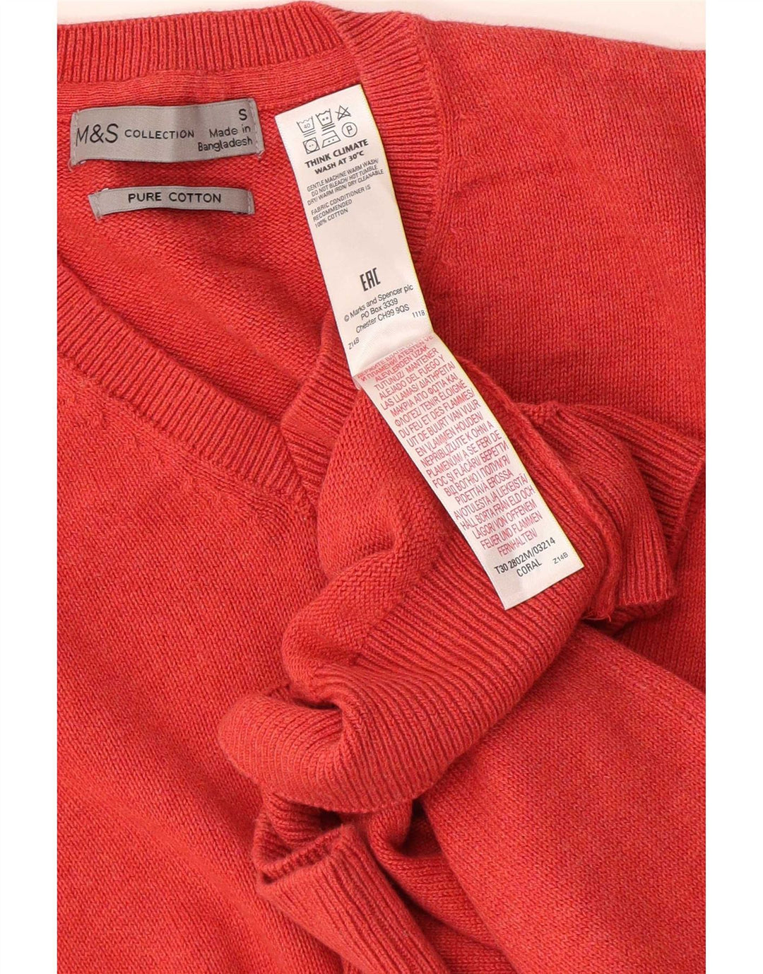 Marks & Spencer Herren-Pullover mit V-Ausschnitt, Größe S, Orange, Baumwolle