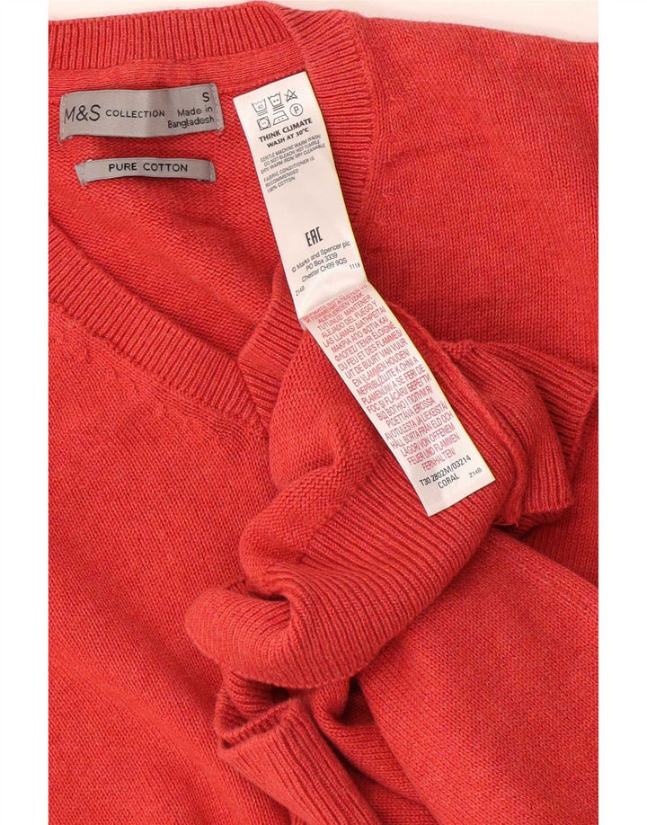 Marks & Spencer Herren-Pullover mit V-Ausschnitt, Größe S, Orange, Baumwolle
