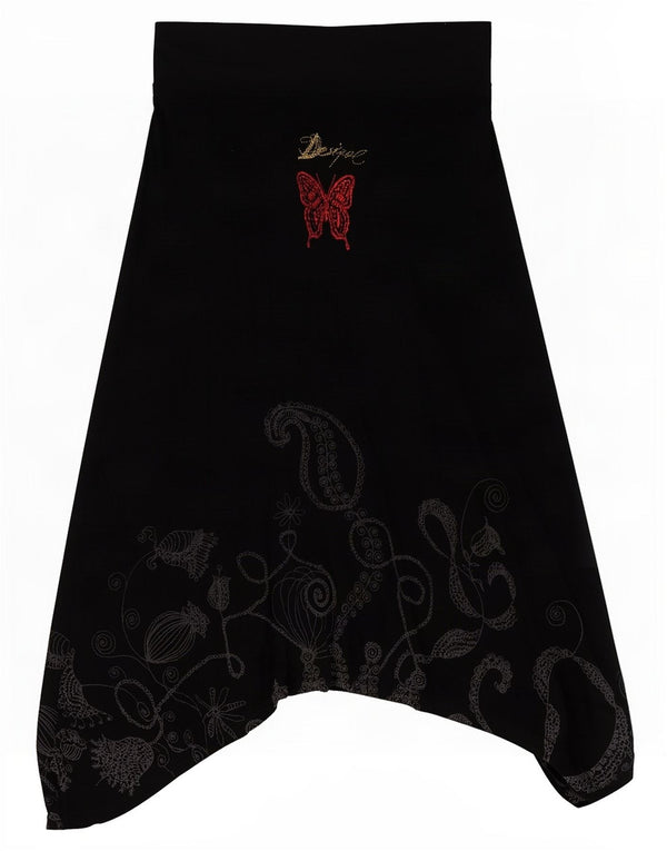 Desigual Damen grafischer asymmetrischer Rock Medium W30 Schwarze Paisley-Viskose
