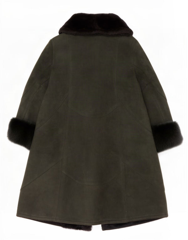 Mazzi Womens Relaxed Fit Shearling Coat IT 44 Mittelgrüner Farbblock