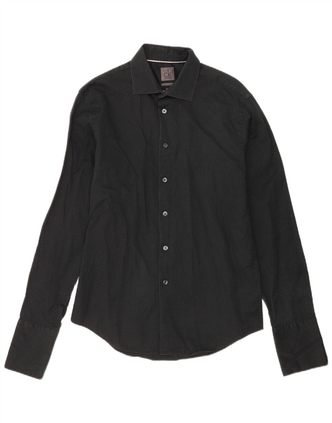 Calvin Klein Herren-Formalhemd, Größe 39, 15 1/2, mittelgroß, schwarzer Nadelstreifen