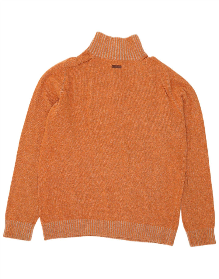 Marlboro Classics Herren-Pullover mit Reißverschluss am Hals, XL, orange gefleckte Wolle