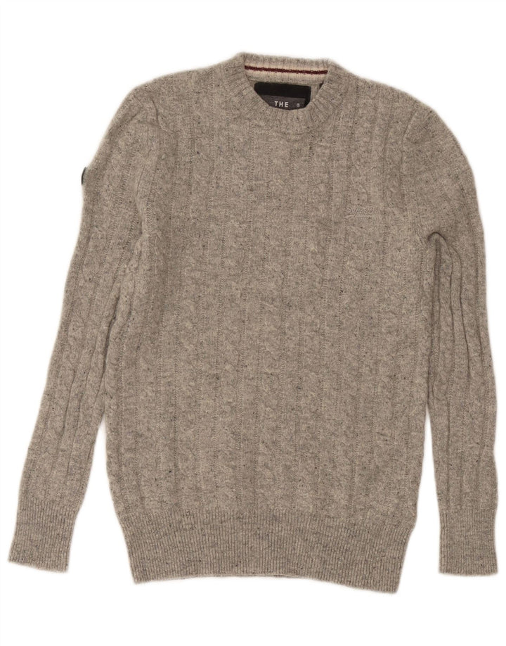Superdry Damen-Pullover mit Rundhalsausschnitt, UK 10, Größe S, graue Wolle