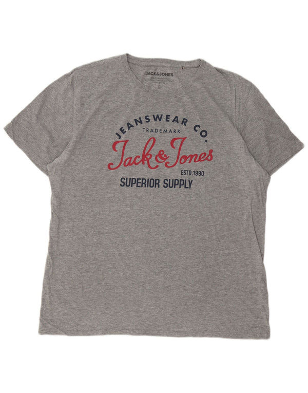 Jack & Jones Herren-T-Shirt mit Grafik, 2XL, grau meliert, Baumwolle