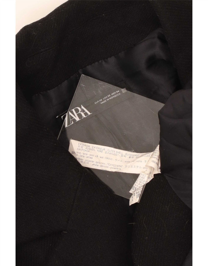 Zara Damen Übergroßer Mantel UK 6 XS Schwarze Wolle