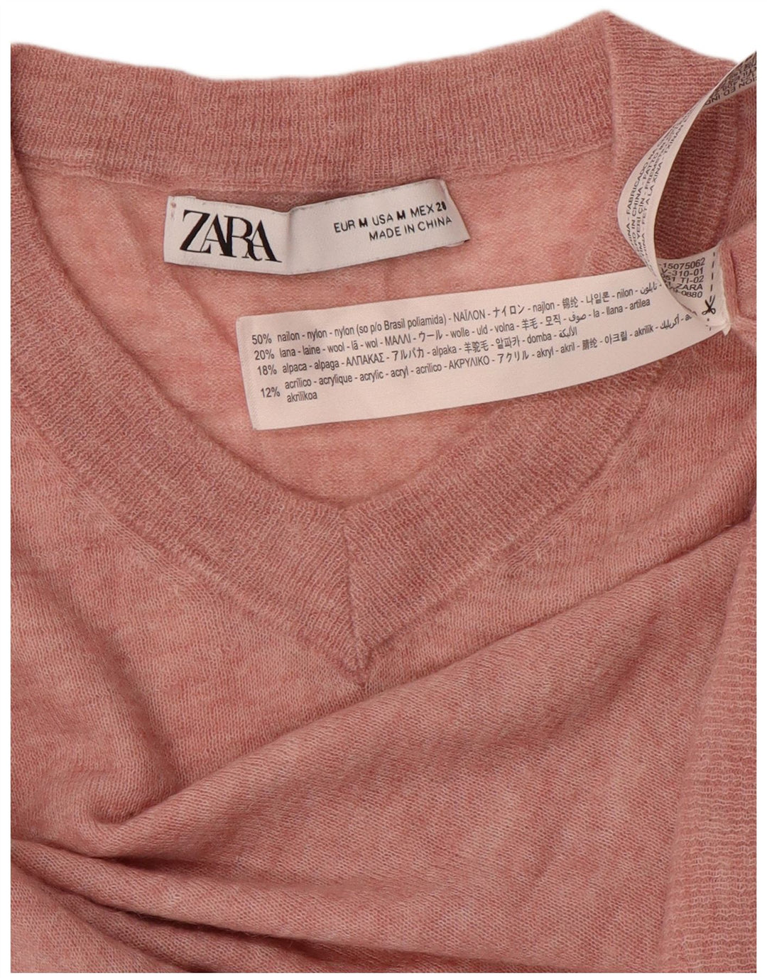 ZARA Damen Crop V-Ausschnitt Pullover Pullover UK 12 Mittelrosa Nylon