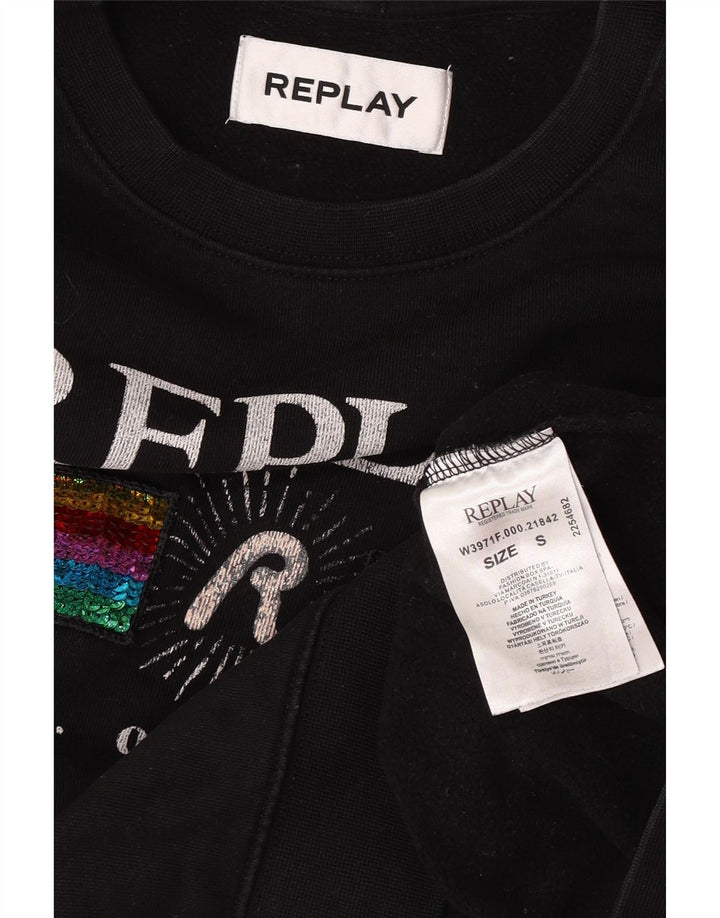 Replay Damen-Sweatshirt mit Grafik-Übergröße, Gr. 10, Größe S, Schwarz, Baumwolle
