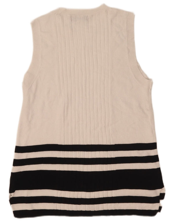 Marks & Spencer Damen Weste Tank Top UK 14 Große weiß gestreifte Viskose