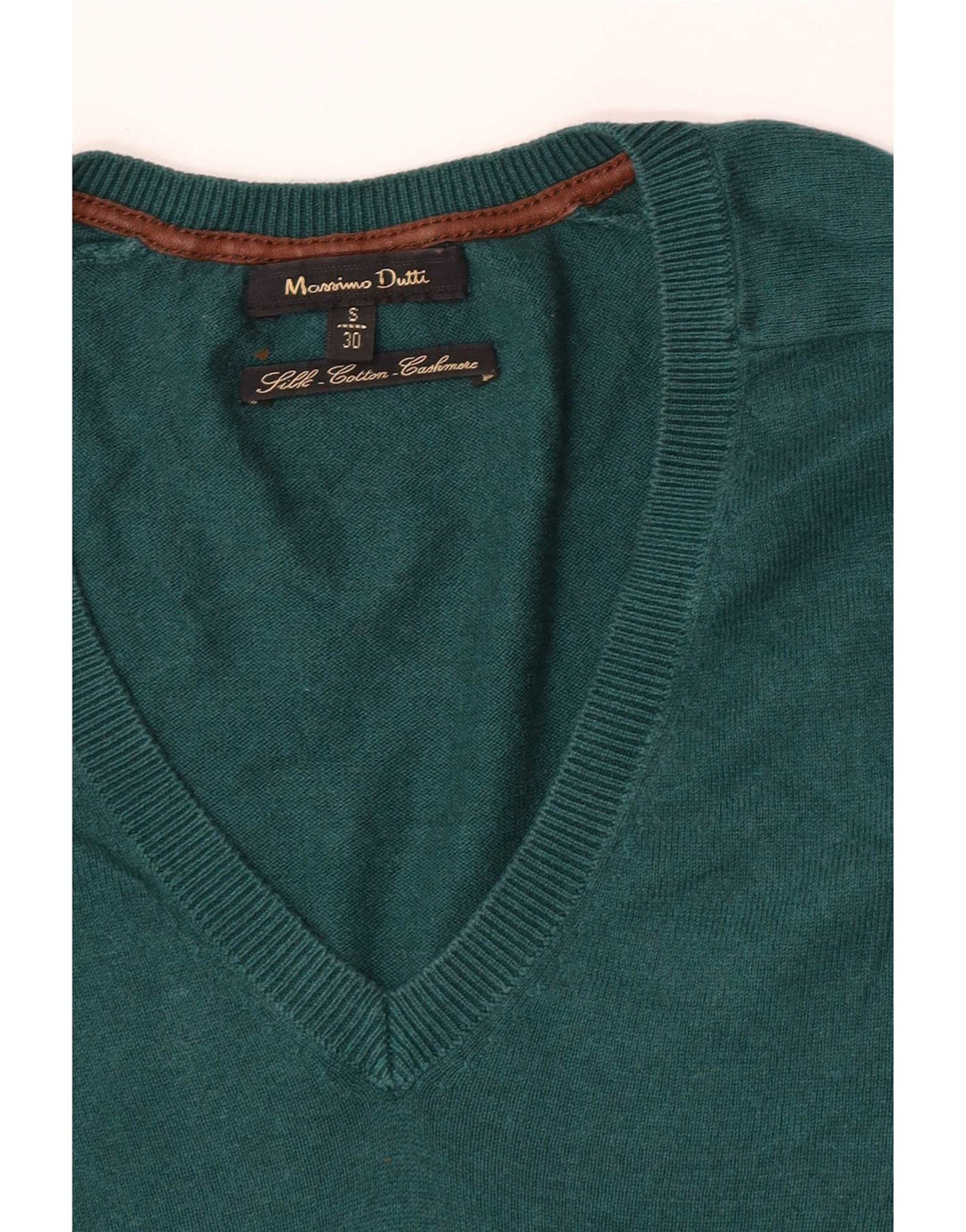 Massimo Dutti Herren-Pullover mit V-Ausschnitt, kleine grüne Seide