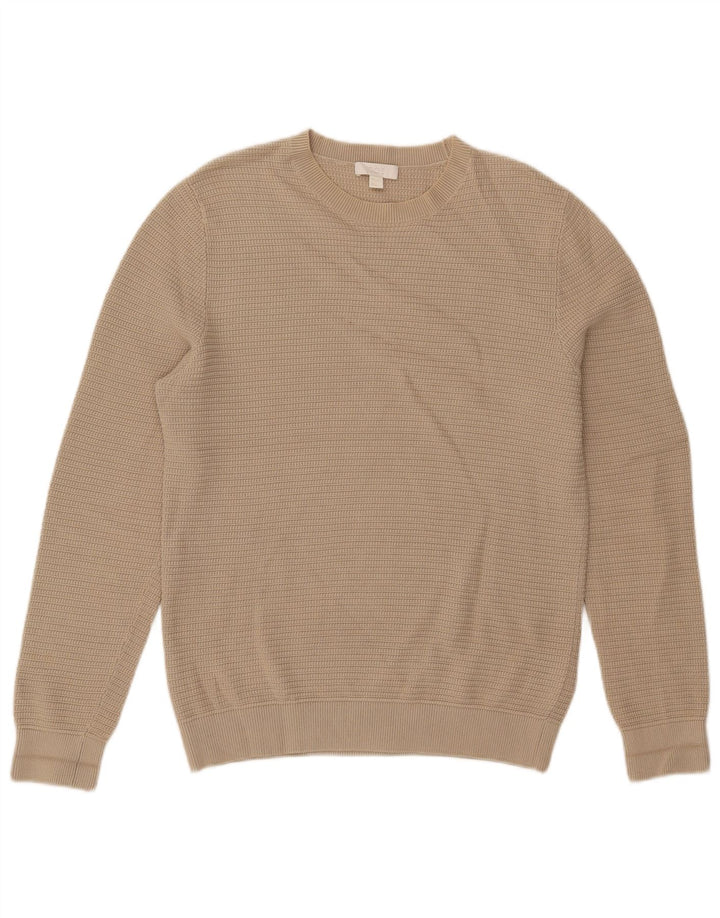 Cos Herren-Pullover mit U-Boot-Ausschnitt, Größe S, beige Baumwolle