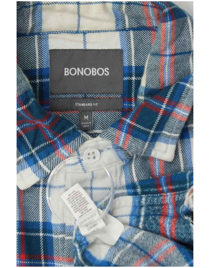 BONOBOS Herren-Flanellhemd mit Standard-Passform, mittelblau karierte Baumwolle