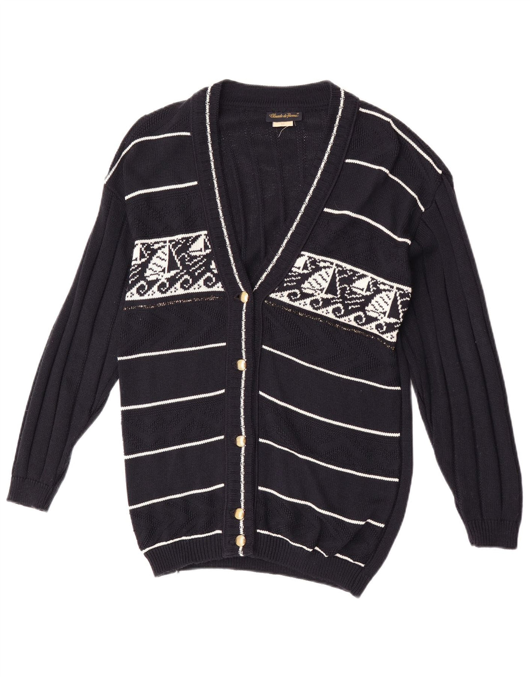 Claude De Pierre Damen-Cardigan-Pullover UK 14 Medium Navy Blue Geometrisch