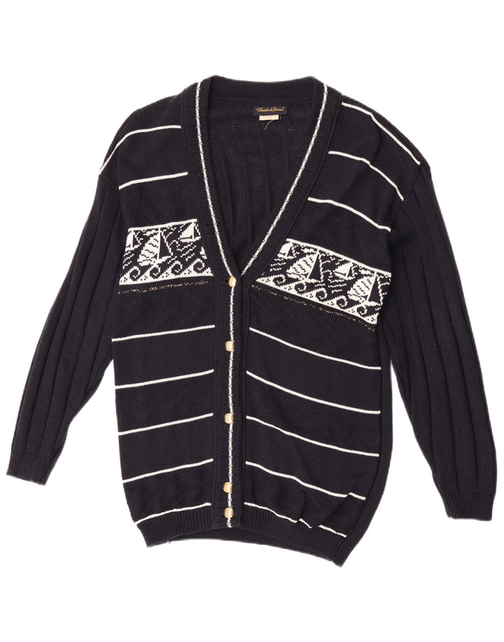 Claude De Pierre Damen-Cardigan-Pullover UK 14 Medium Navy Blue Geometrisch