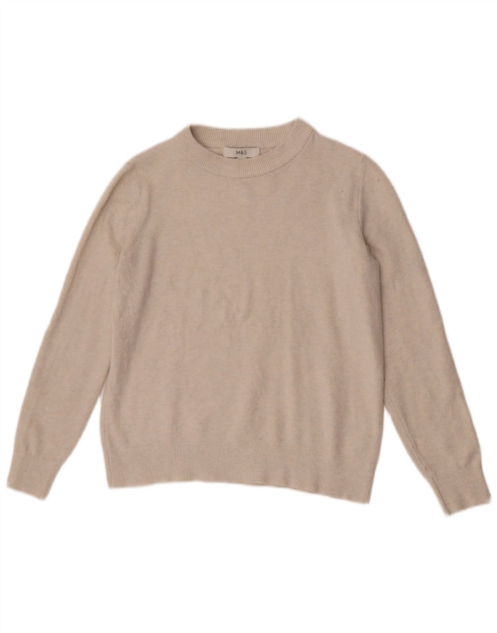 Marks & Spencer Damen-Pullover mit U-Boot-Ausschnitt, Gr. 10, Beige, Polyester