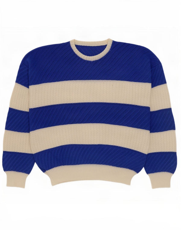Vintage Damen Durchsichtiger Pullover mit Rundhalsausschnitt UK 18 XL Blau gestreift