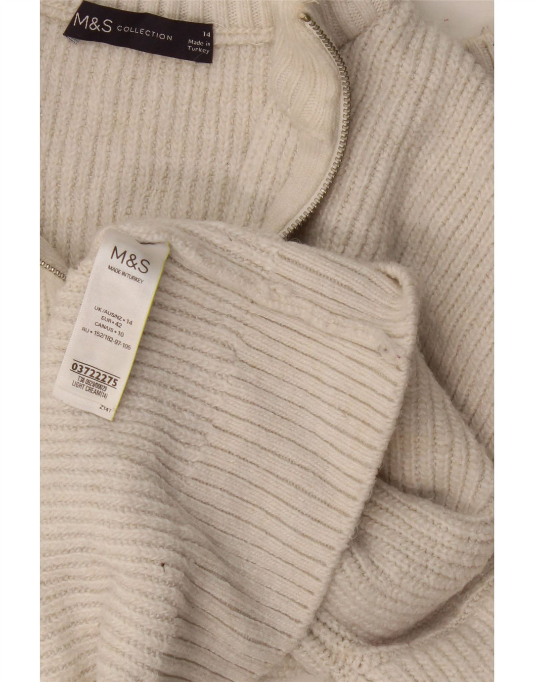 Marks & Spencer Damen-Pullover mit Reißverschluss am Hals, UK 14, Größe L, gebrochenes Weiß