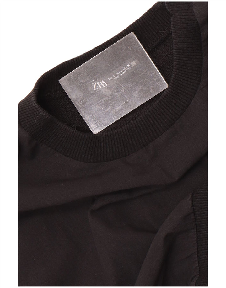 Zara Damen Crop Sweatshirt Pullover UK 10 Small Schwarz
