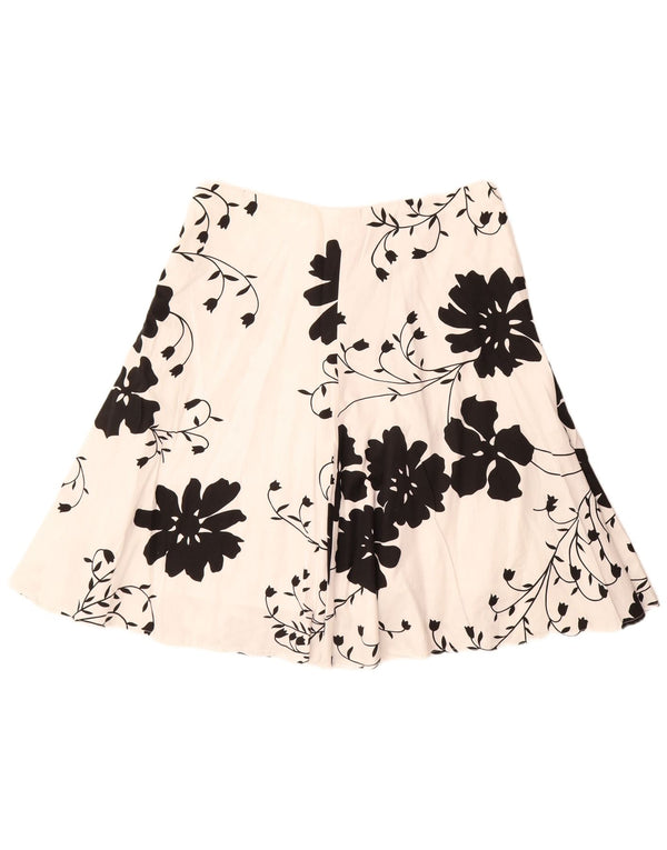 Monsoon Damen A-Linienrock UK 14 Large W34 Weiß geblümte Baumwolle