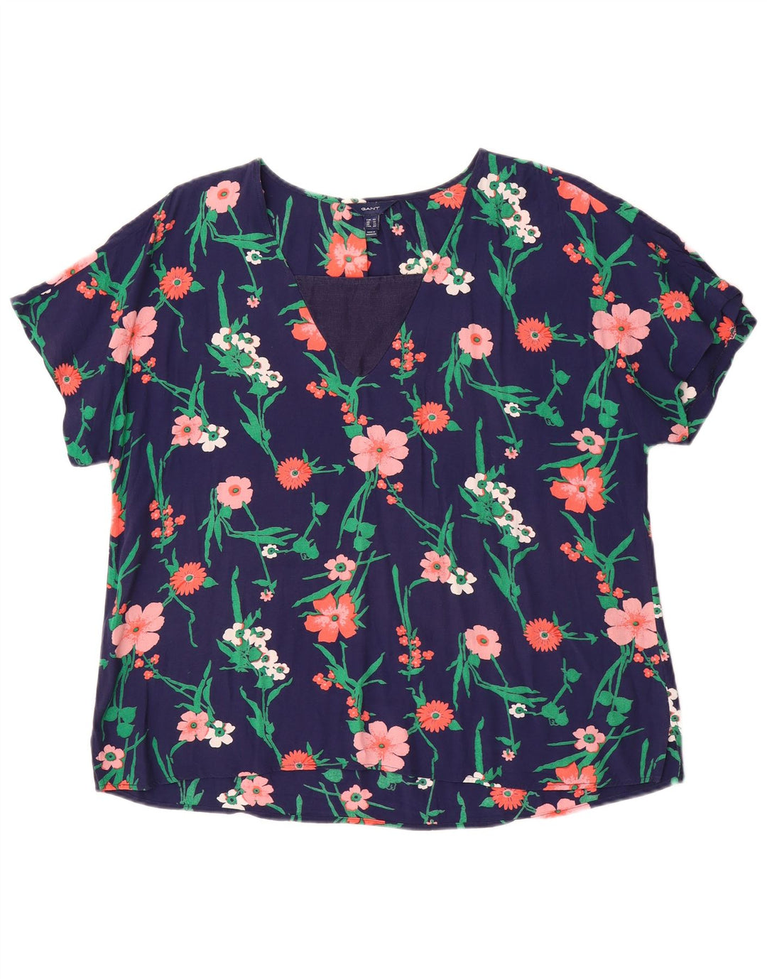 Gant Damen-Blusenoberteil, UK-Größe 46, Größe L, Marineblau mit Blumenmuster
